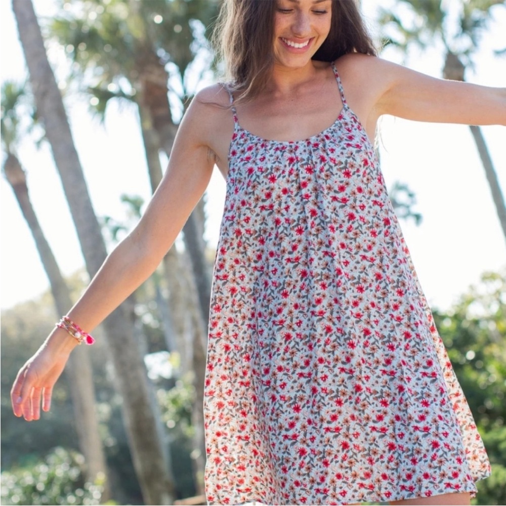 Natural Life Lizzie Aqua Blooms Mini Tunic Dress in XS/Small